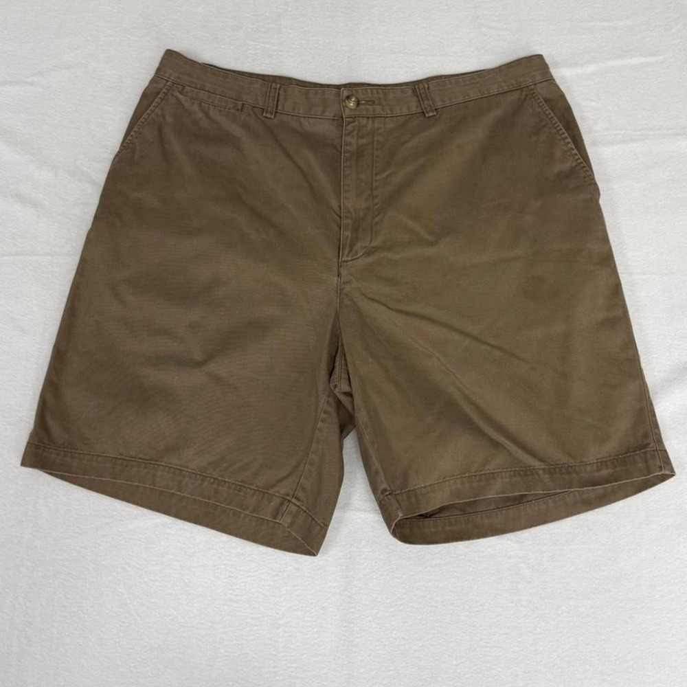St. Johns Bay Mens Brown Chino Shorts Size 40 Cotton Twill Casual Flat Front